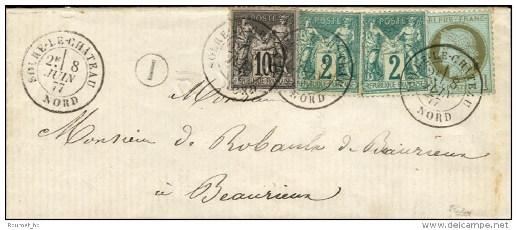 C&agrave;d T 18 SOLRE-LE-CHATEAU / NORD / N&deg; 50 + N&deg; 62 (2) + N&deg; 89 Sur Lettre Pour Beaurieux. 1877. -... - 1876-1878 Sage (Type I)