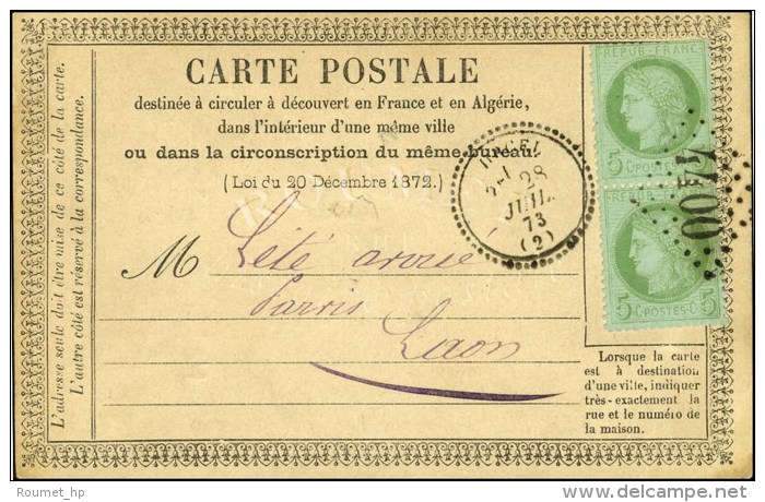 GC 4400 / N&deg; 53 Paire C&agrave;d T 23 URCEL (2) Sur Carte Pr&eacute;curseur Locale Pour Laon. 1873.... - 1871-1875 Cérès