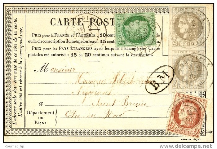 C&agrave;d T 17 PORTRIEUX (21) / N&deg; 41 (paire) + 51 + 53 Cachet BM Sur C.P. Combinaison Exceptionnelle. 1876. -... - 1870 Ausgabe Bordeaux