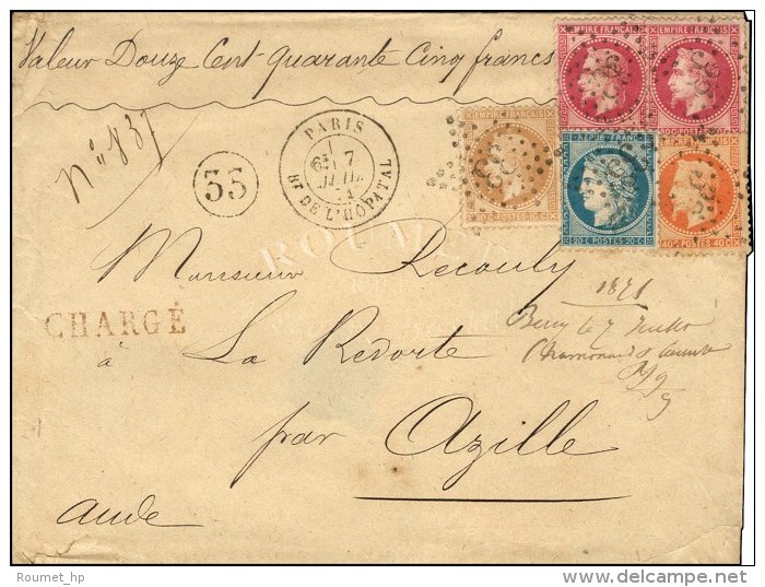 Etoile 33 / N&deg; 28 + N&deg; 31 + N&deg; 32 (2) + N&deg; 37 C&agrave;d PARIS / Bt DE L'HOPITAL Sur Lettre... - 1863-1870 Napoléon III. Laure