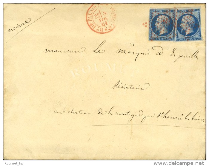 Etoile Rouge / N&deg; 14 (2) C&agrave;d Rouge Bau DU PALAIS DE COMPIEGNE Sur Lettre 2 Ports Avec Texte Dat&eacute;... - 1853-1860 Napoléon III.