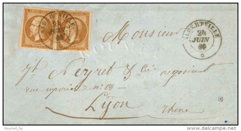 C&agrave;d Sarde ALBERTVILLE * / N&deg; 13 (2) (bistre Brun) Sur Lettre Avec Texte Pour Lyon. 1860. Combinaison... - 1853-1860 Napoleon III