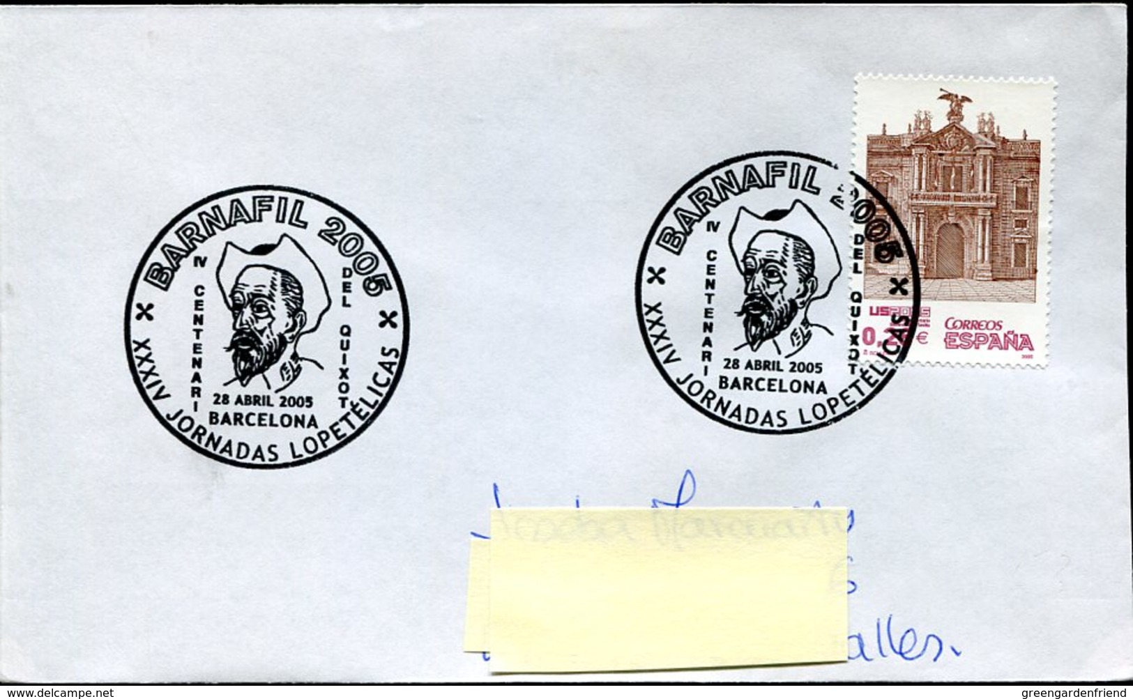 18851 Spain, Special Postmark Barcelona 2005,  Miguel De Cervantes , Don Quixote - Ecrivains