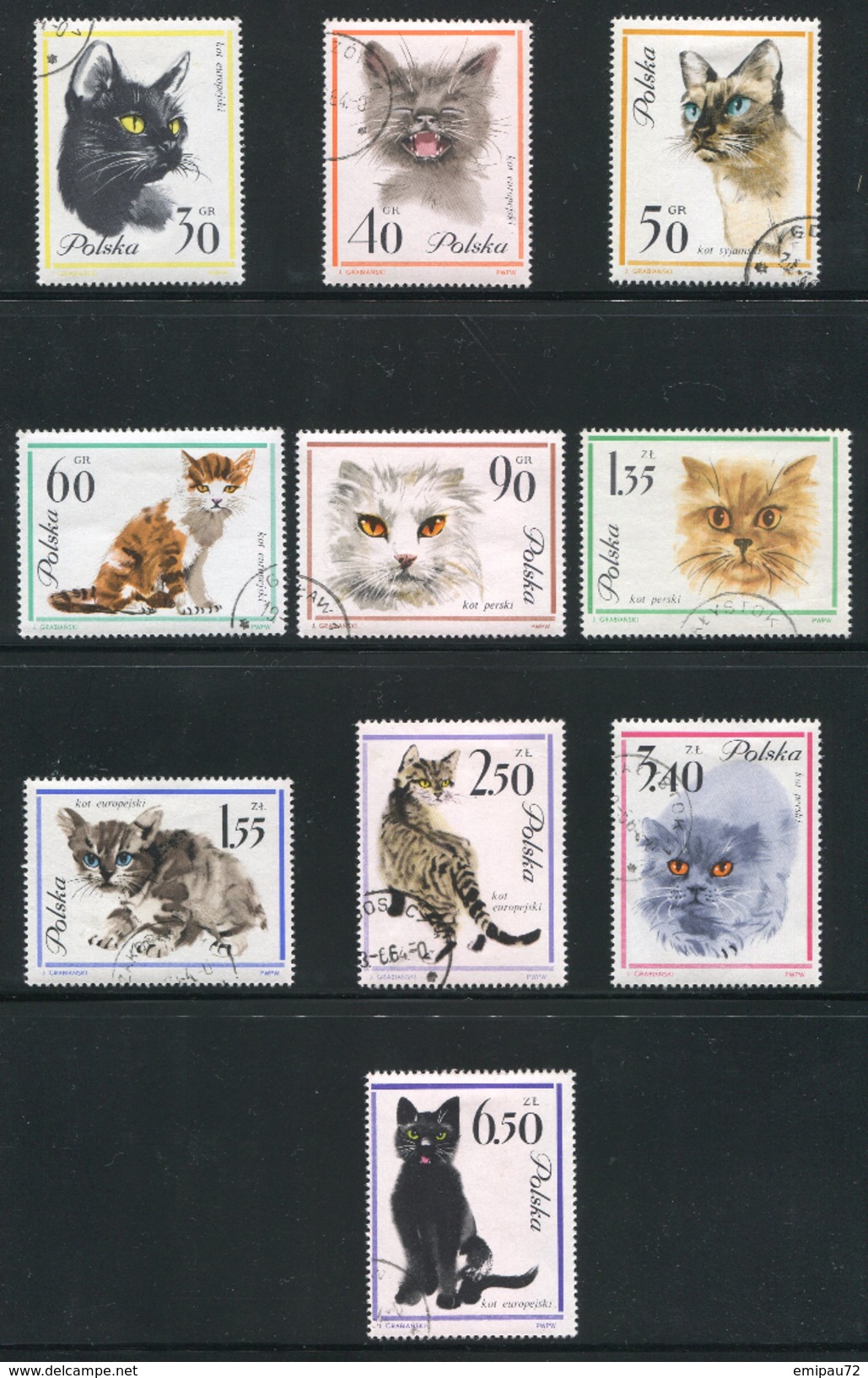 POLOGNE- Y&T N°1332 à 1341- Neufs Avec Charnières * (chats) - Unused Stamps