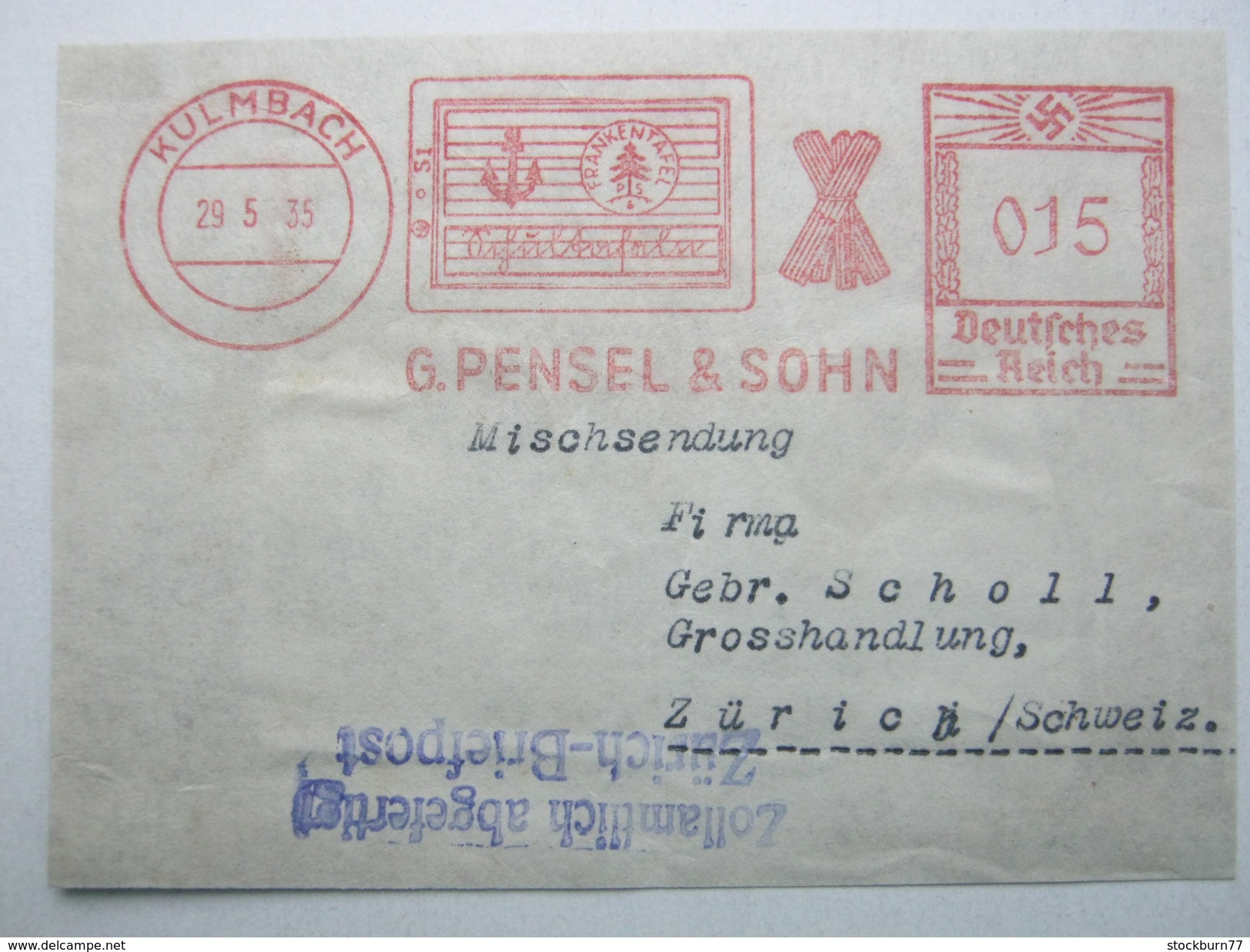 Firmen Freistempel , Meterstempel Auf Beleg Aus   1935 , KULMBACH , Mischsendung , VORDERSEITE - Briefe U. Dokumente