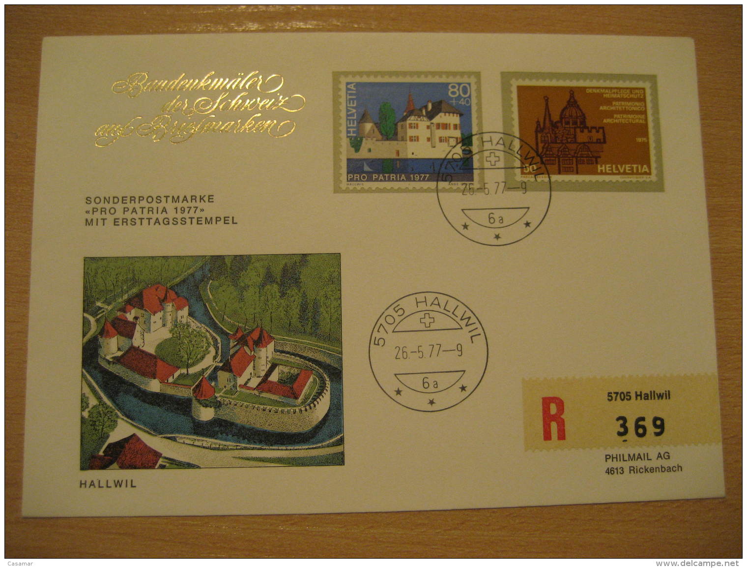 HALLWIL Castle Chateau Pro Patria 1977 Cancel Registered Cover SWITZERLAND - Covers & Documents