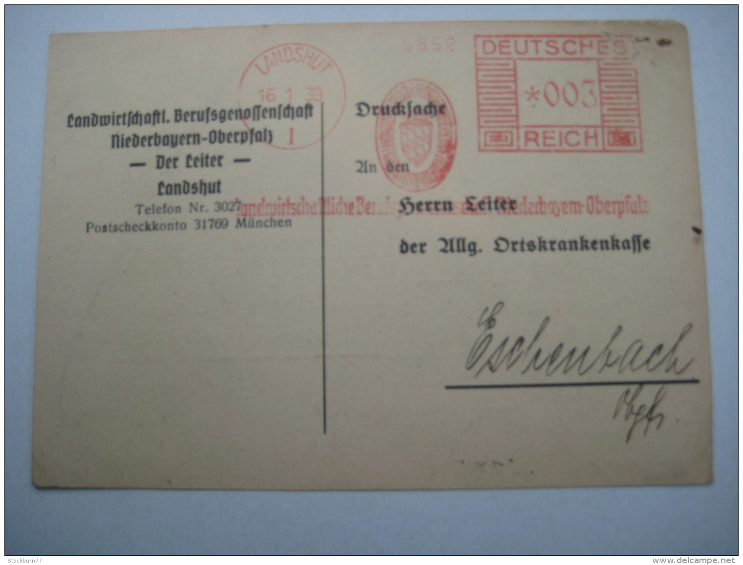 Firmen Freistempel , Meterstempel Auf Beleg Aus   1939 , Landshut - Briefe U. Dokumente