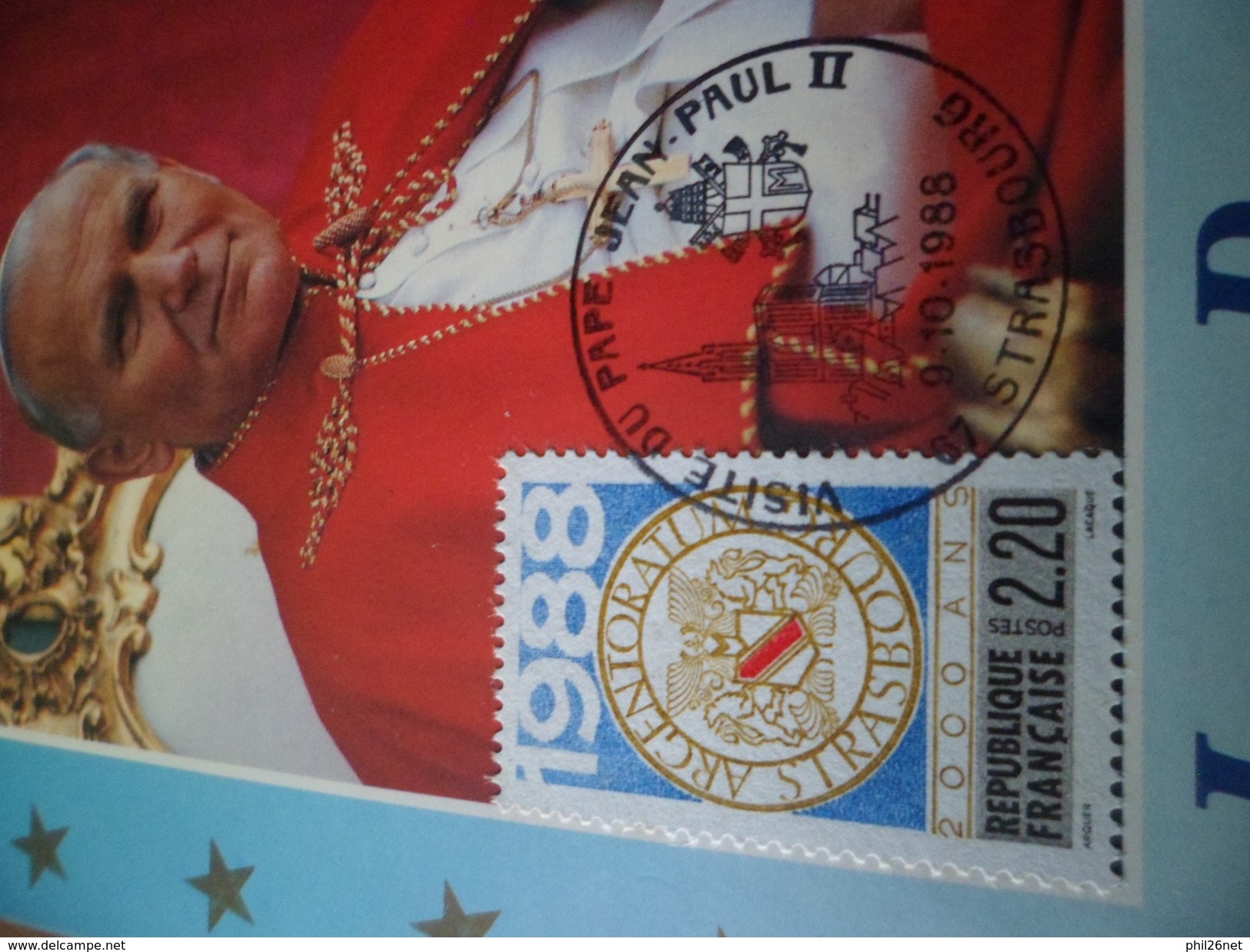 Carte  De La Visite De Jean- Paul II En France Octobre 1988 Strasbourg Le 9/10/1988 N°2552 Bimilenaire De Strasbourg  TB - Cristianesimo
