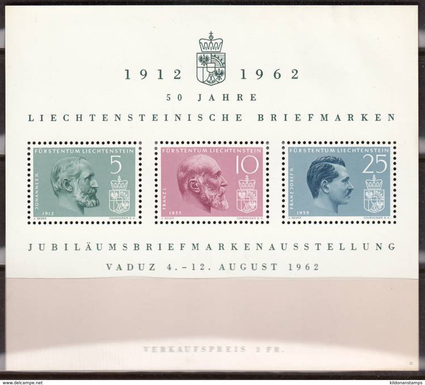 Liechtenstein 1962 Minisheet, Mint No Hinge, Sc# 369 - Nuovi