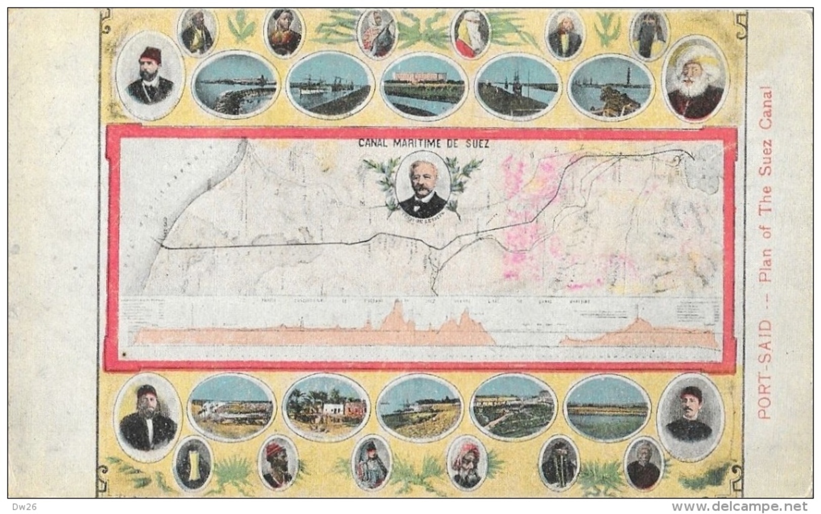 Port-Saïd - Plan Of The Suez Canal - Canal Maritime - Ferdinand De Lesseps En Médaillon - Port Said