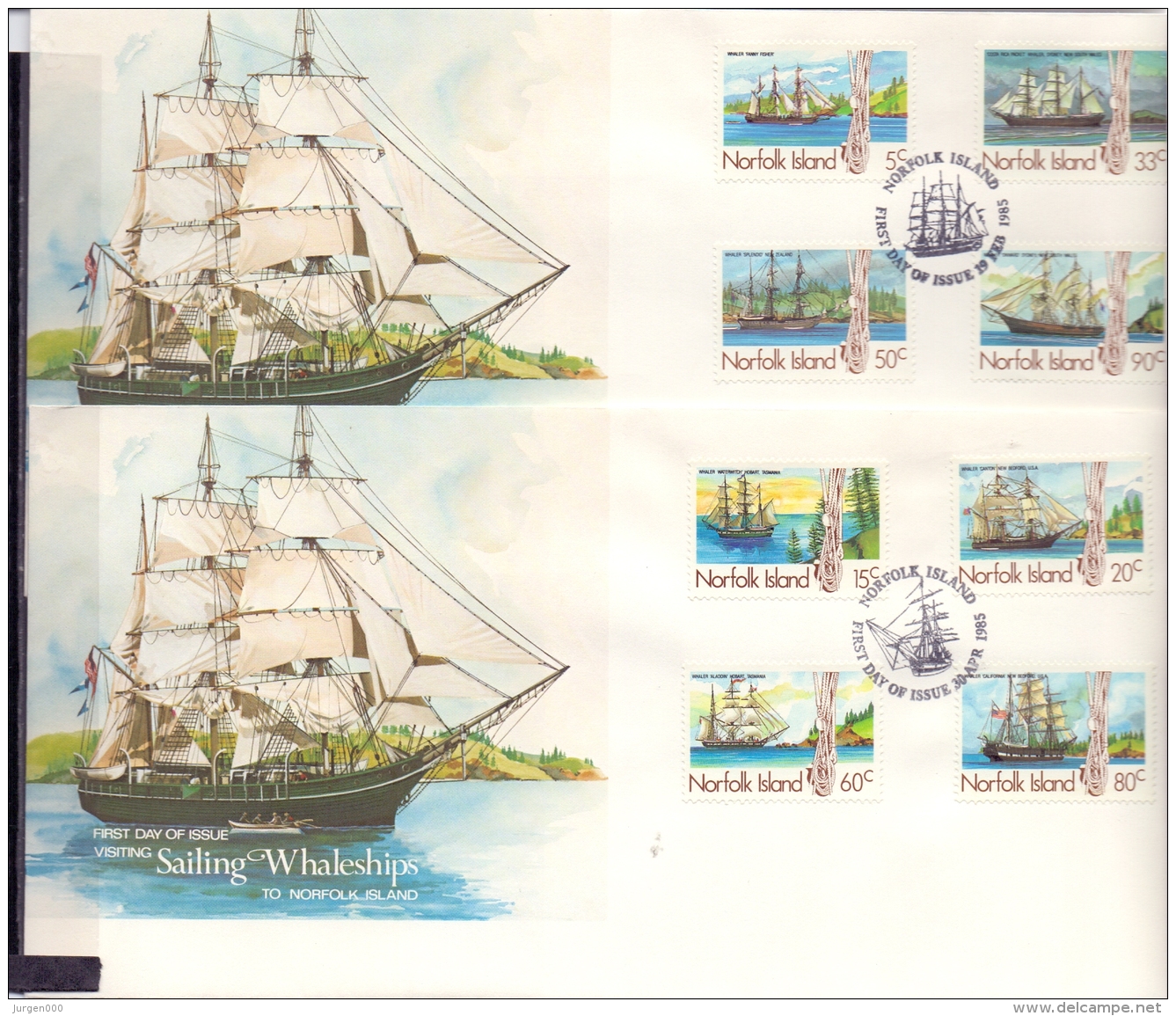 Norfolk Islands - Sailing Whaleships - FDC -  19/2/1985  (RM12130) - Schiffe