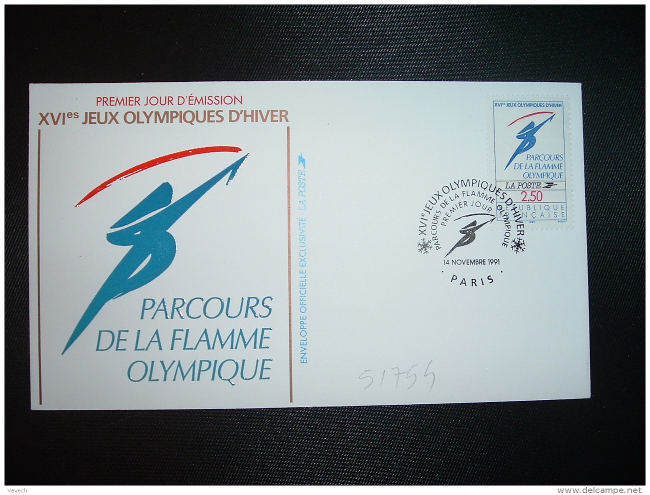 LETTRE TP YT 2732 PARCOURS FLAMME OLYMPIQUE 2,50 OBL.14 NOVEMBRE 1991 PREMIER JOUR PARIS XVIe JEUX OLYMPIQUES D'HIVER - Winter 1992: Albertville