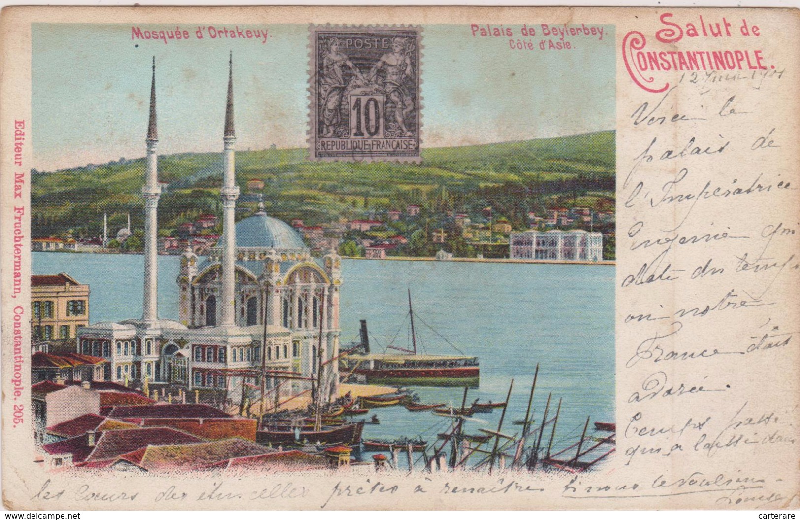 TURQUIE,TURKEY,TURKIYE,CONSTANTINOPLE,ISTANBUL, CARTE ANCIENNE AVEC TIMBRE 1901 - Turquie