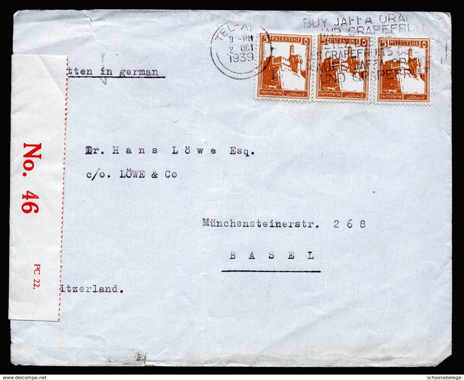 A4493) Palästina Israel Brief Von Tel Aviv 2.10.39 Nach Basel / Schweiz - Palästina