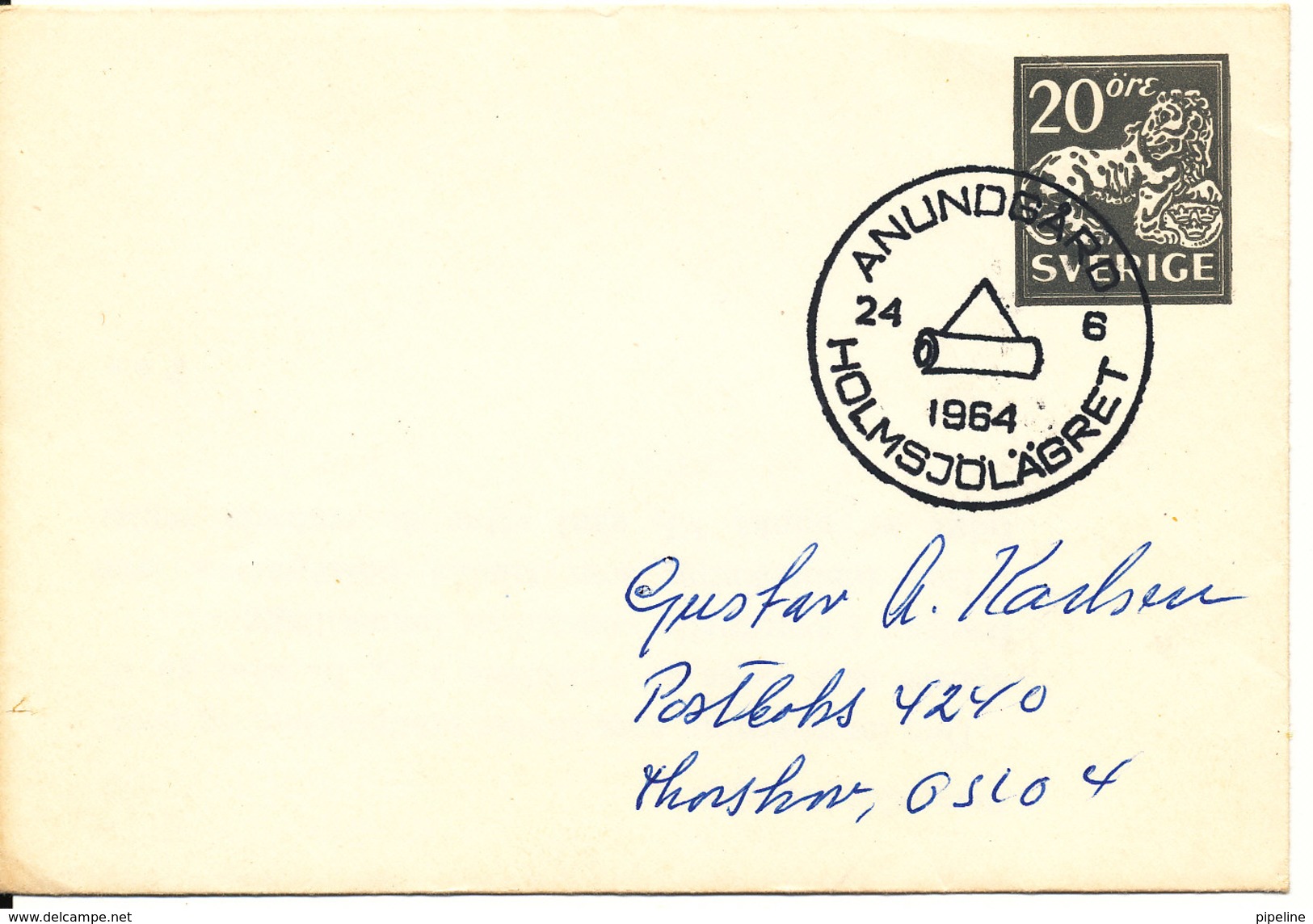 Sweden Small Postal Stationery Cover With Special Postmark Holmsjölägret Anundgard 24-6-1964 - Postal Stationery