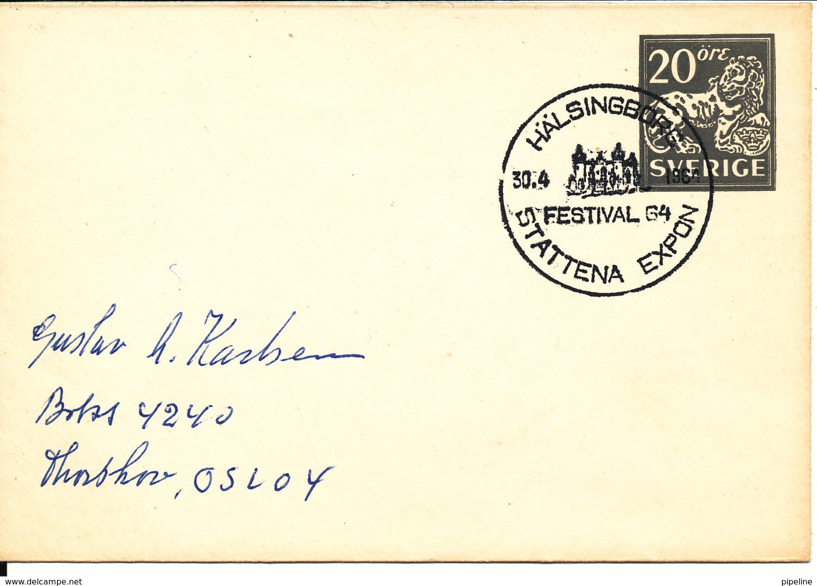 Sweden Small Postal Stationery Cover With Special Postmark Stattena Expon Festival 64 Hälsingborg 30-4-1964 - Entiers Postaux