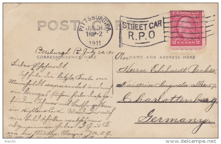 Pittsburgh PA RPO Streetcar Postmark Cancel, Boys In Snow C1911 Vintage Real Photo Postcard - Postal History