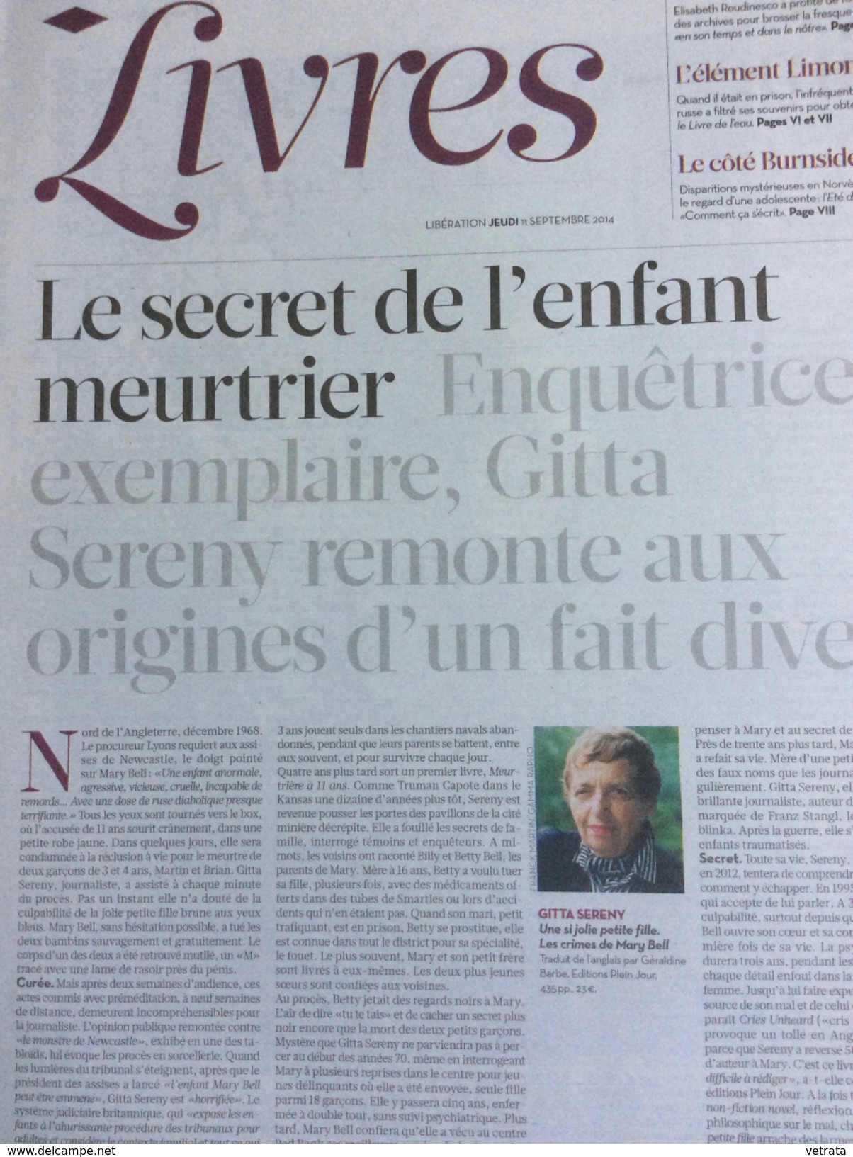 Libération Supplément Livres 8 Pages Du 11/09/14 : G. Sereny / Roudinesco / Limonov - Zeitungen - Vor 1800