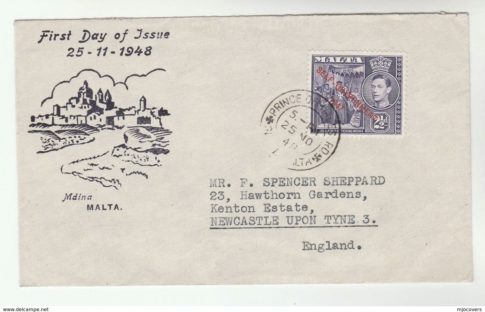 1948 MALTA FDC Stamps SELF GOVERNMENT Ovpt With 'PRINCE OF WALES RD' Pmk  , Cover Royalty - Malte