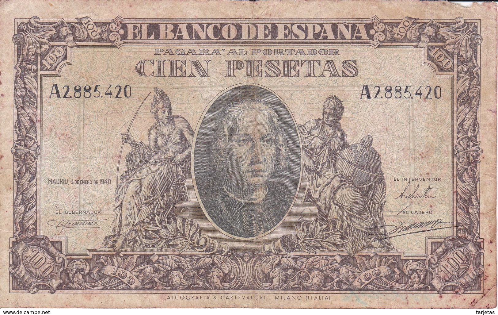 BILLETE DE ESPAÑA DE 100 PTAS DEL 9/01/1940 SERIE A  EN CALIDAD RC  (BANKNOTE) - 100 Pesetas