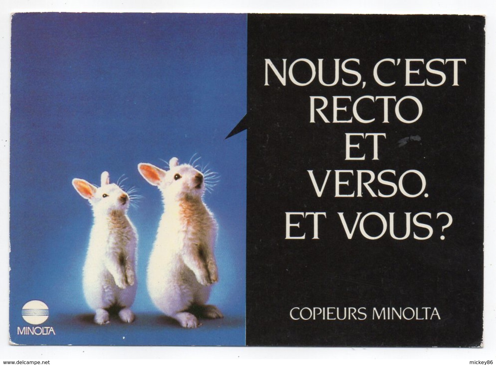 Carte Publicitaire  MINOLTA ---"Nous C'est Recto Et Verso , Et Vous ?" ( Lapin) Cpm N° 7  éd AXI-HOME  --Nugeron - Publicité