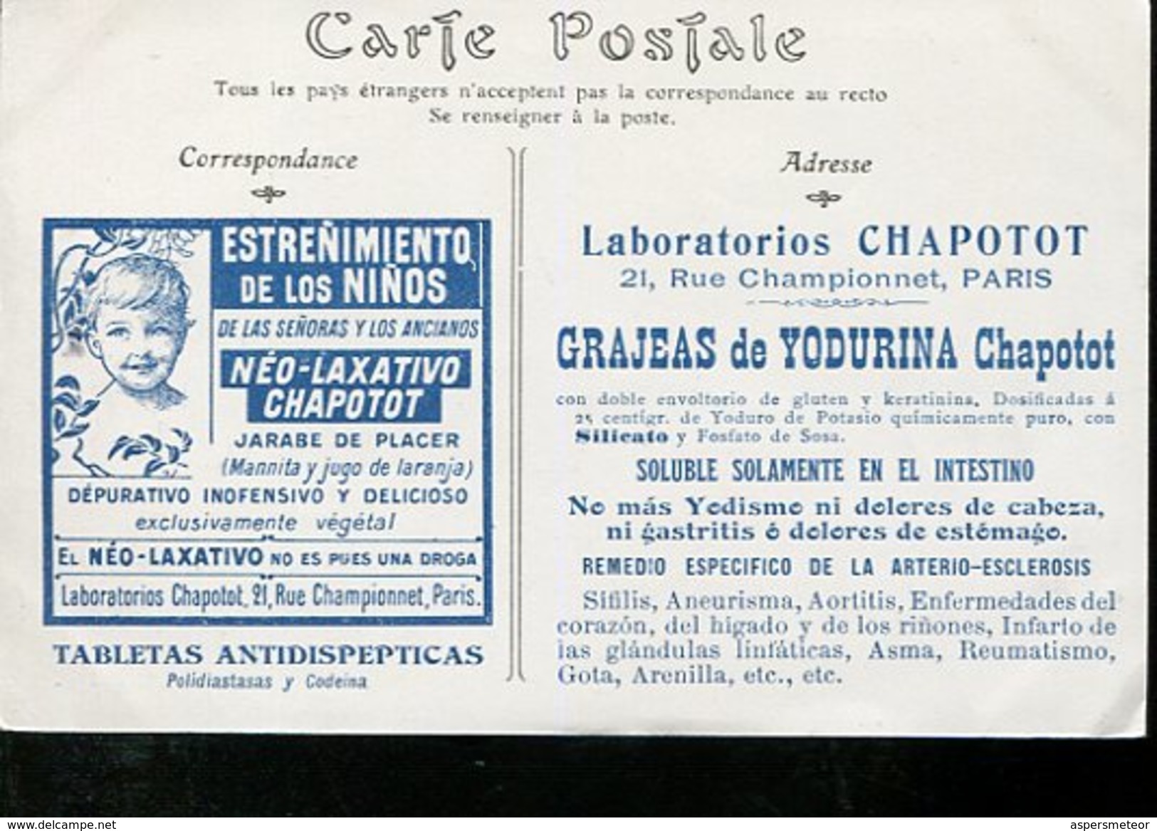 PUBLICIDAD LABORATORIOS CHAPOTOT GRAJEAS DE YODURINA PARIS L"EGLISE DE LA MADELEINE  CARTE POSTALE  ZTU - Publicidad