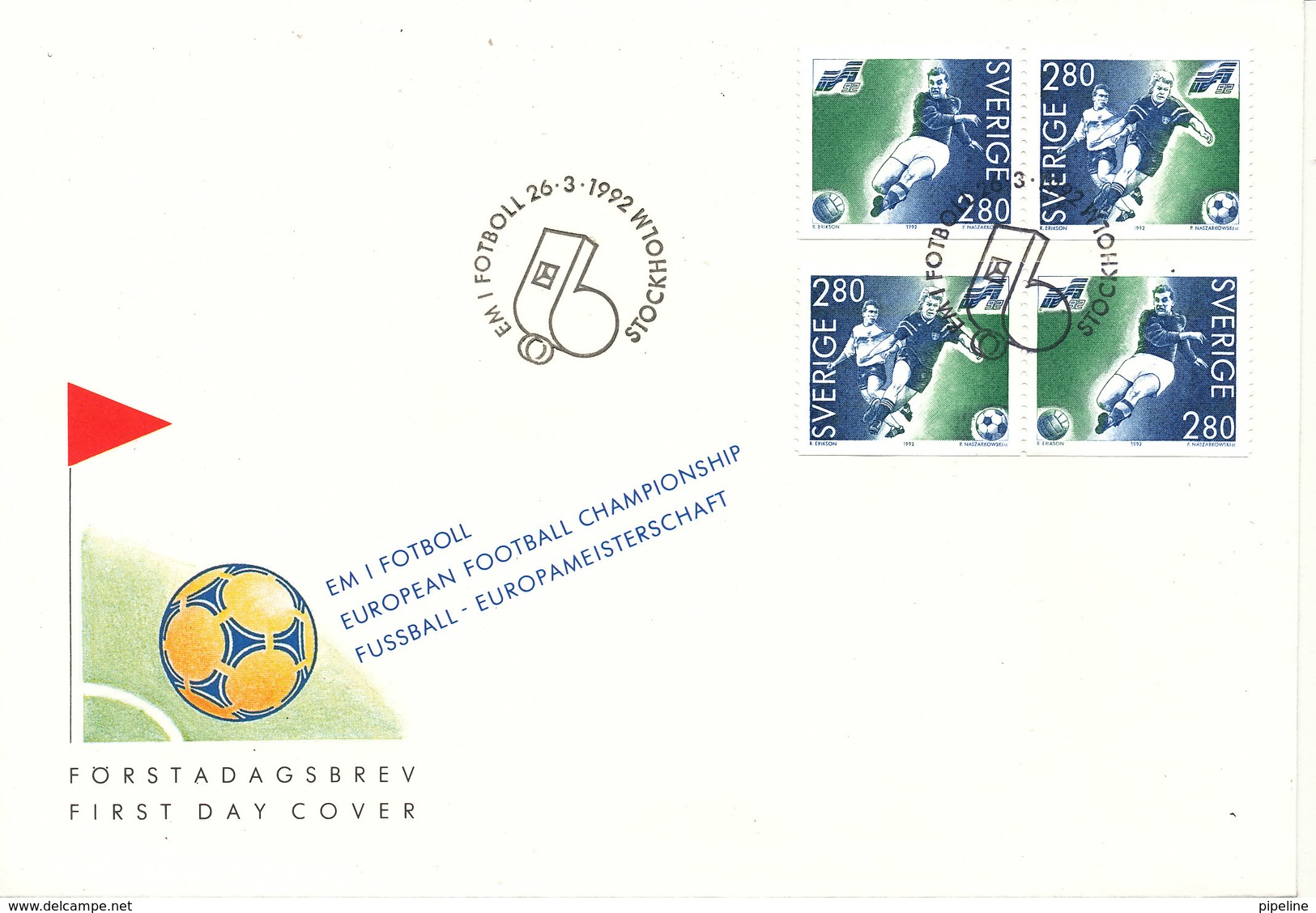 Sweden FDC 26-3-1992 European Football Championship Complete With Cachet - Fußball-Europameisterschaft (UEFA)