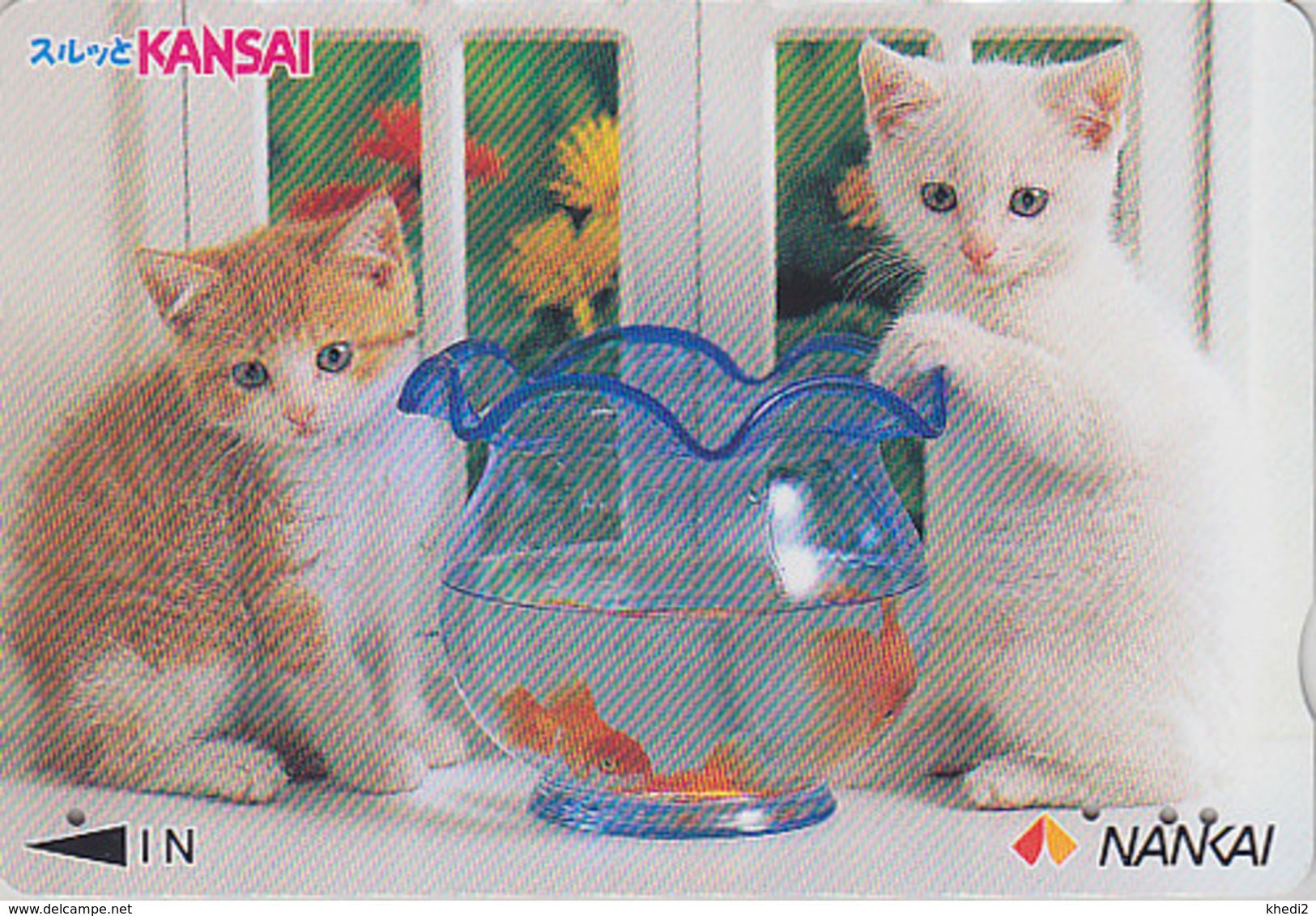 Carte Prépayée Japon - ANIMAL - CHAT Chats & POISSON ROUGE - CAT Cats & FISH Japan Prepaid Nankai Card 2000 - 3878 - Gatti