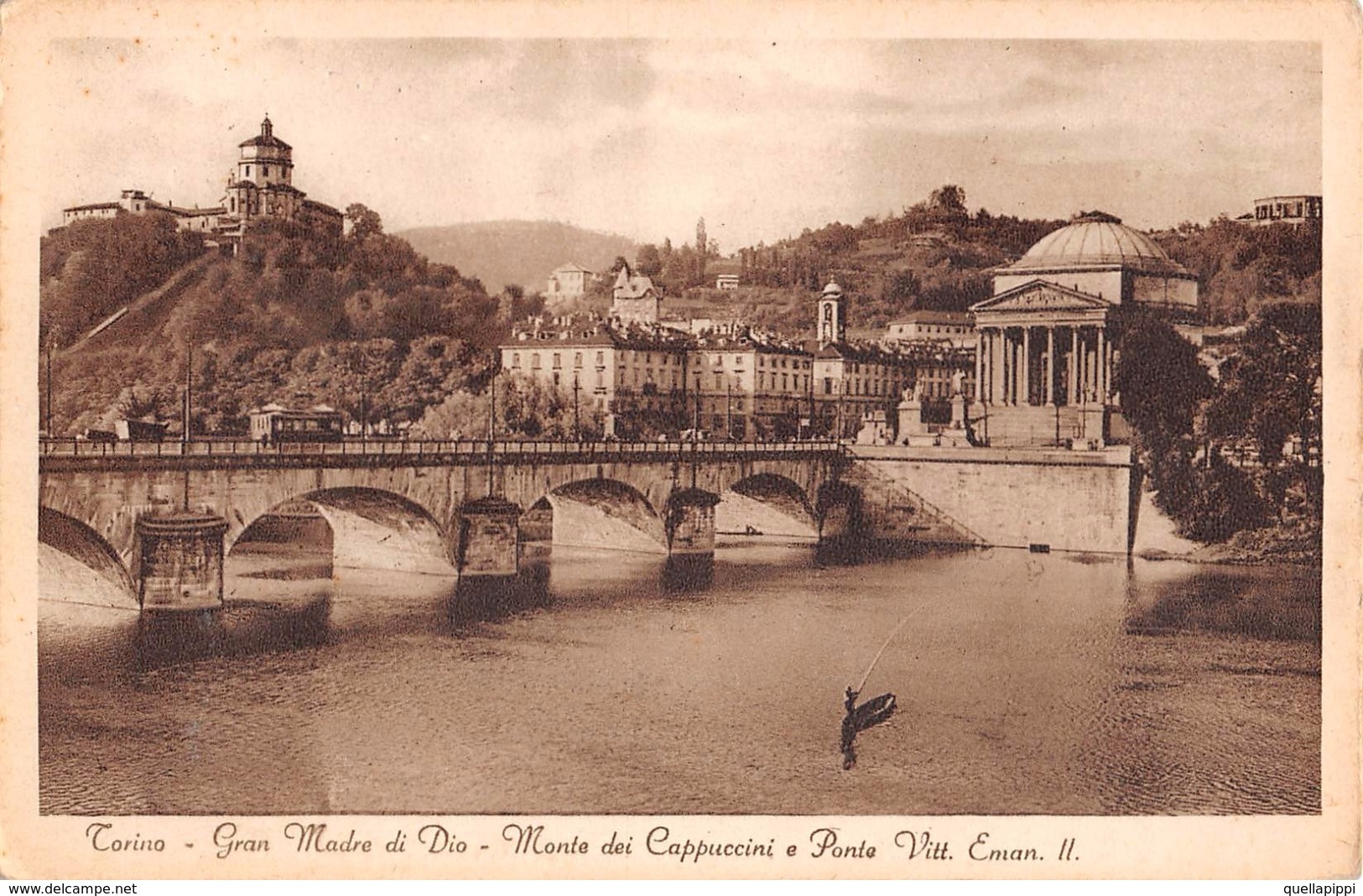 D5553 "TORINO - STAMPATA IN CONTROPARTE, RARA G. MADRE DI DIO MONTE DEI CAPPUC. E PONTE VITT. EM. II" . CART. NON  SPED. - Églises