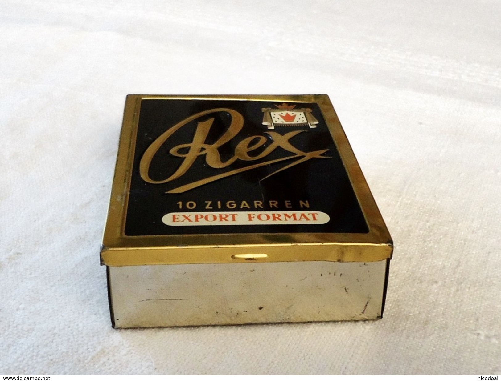 Ancienne Boite 10 Cigares Tabac REX Metal Métallique Tôle Alte Blechdose Zigarren Export Format Cigar Tin Box Tobacco - Étuis à Cigares