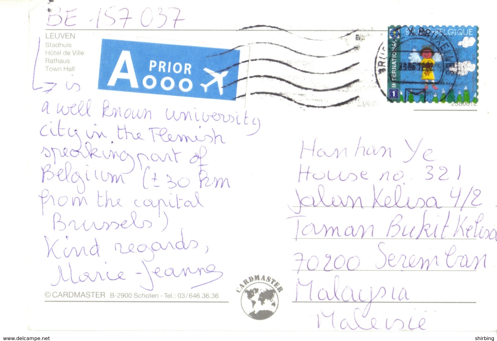 20G: Belgium Angel  Stamp On Leuven Postcard - Covers & Documents