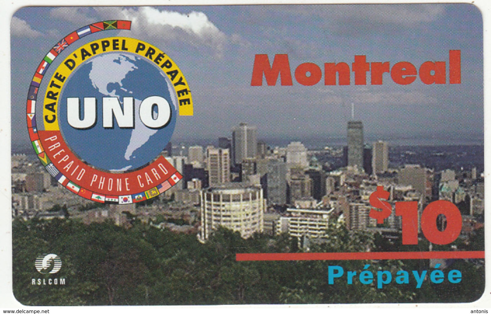 CANADA - Montreal, UNO By RSL Com Magnetic Prepaid Card $10, Used - Canada