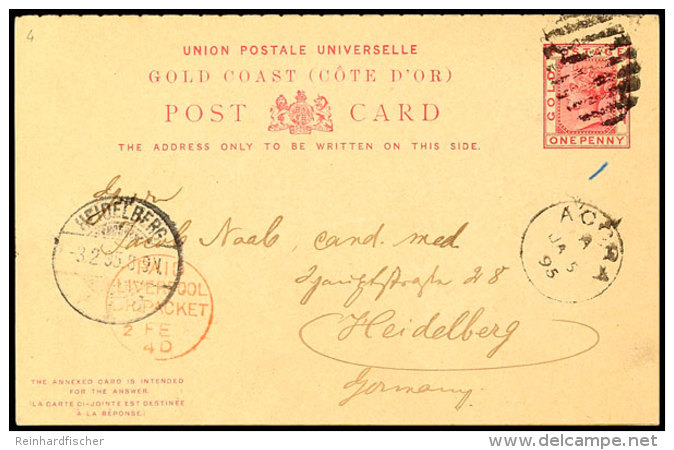 1/1 P. Queen Victoria Frage/Antwort-Ganzsachen-Postkarte, Von "ACCRA JA 5 95" &uuml;ber Liverpool Nach... - Goldküste (...-1957)