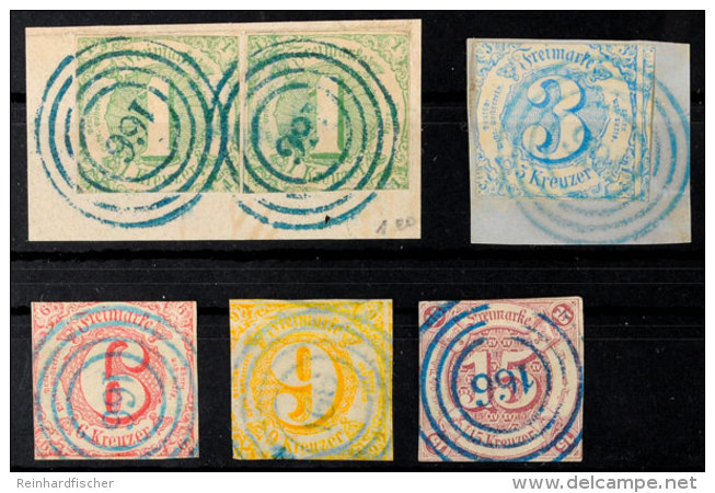 "166" (blau) - BIEBRICH, Kollektion Auf Marken Der II. Ausgabe, Dabei Briefst&uuml;ck Mit 2x 1 Kr., Briefst&uuml;ck... - Sonstige & Ohne Zuordnung