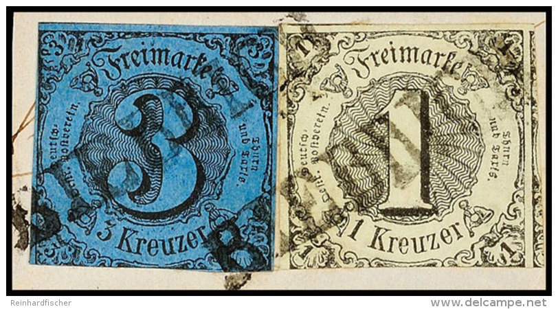 1 Kr. A. Graugr&uuml;n Zusammen Mit 3 Kr. A. Dunkelblau Und Zwei Klar Und Diagonal Aufgesetzten L1 "BIEBRICH"... - Other & Unclassified