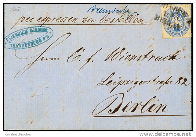 2 Sgr. Wappen, Als Teilbarfrankatur Auf Expressbrief, Mit Bahnpost-L3 "MINDEN/BERLIN" Am 1.7.1865 Nebst Hs.... - Other & Unclassified
