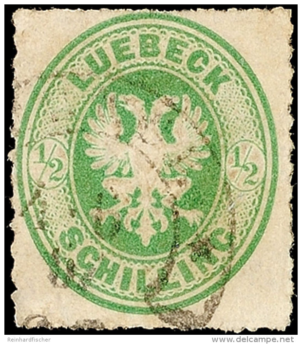 1/2 Sch. Dunkelgelblichgr&uuml;n, Allseits Vollst&auml;ndiger Durchstich, Hufeisenstempel "L&Uuml;BECK 4 6 67"... - Luebeck