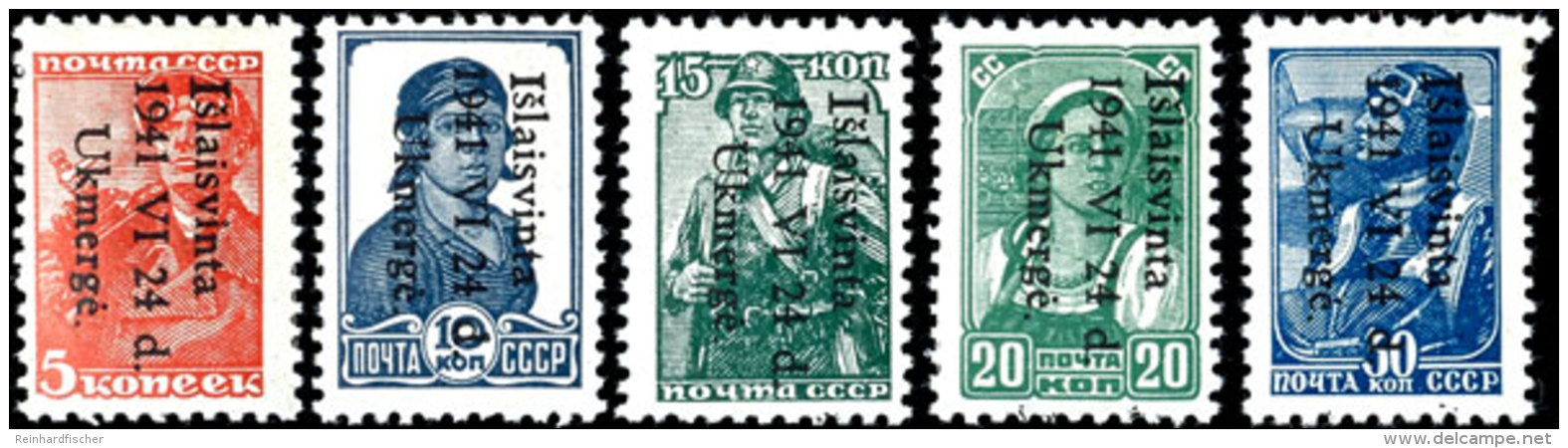 5 Kop. Bis 30 Kop. Freimarken Mit Schwarzem Bdr.-Aufdruck "islaisvinta / 1941 VI 24 D. / Ukmerge", Tadellos... - Sonstige & Ohne Zuordnung