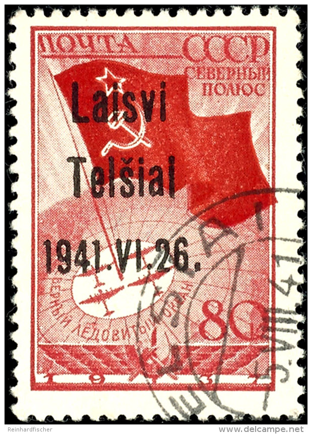 80 Kop. Freimarke Mit Aufdruck "Laisvi Telsiai 1941.VI.26" In Type III, Tadellos Gestempelt, Auflage Nur 2.500... - Sonstige & Ohne Zuordnung