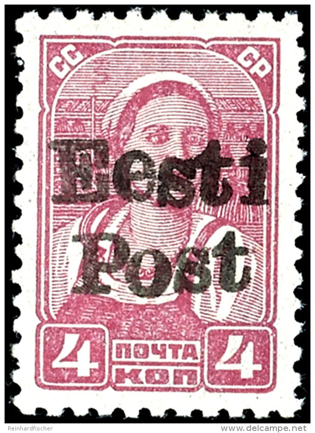 4 Kop. Freimarke Mit Handstempel-Aufdruck "Eesti Post", Tadellos Postfrisch, Auflage Nur 300 Exemplare, Signiert... - Other & Unclassified