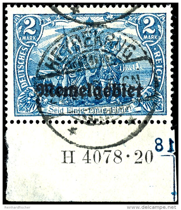 2 Mark Deutsches Reich Mit  Aufdruck "Memelgebiet", Unterrandst&uuml;ck Mit Hausauftragsnummer "H 4078.20" Und... - Memelgebiet 1923