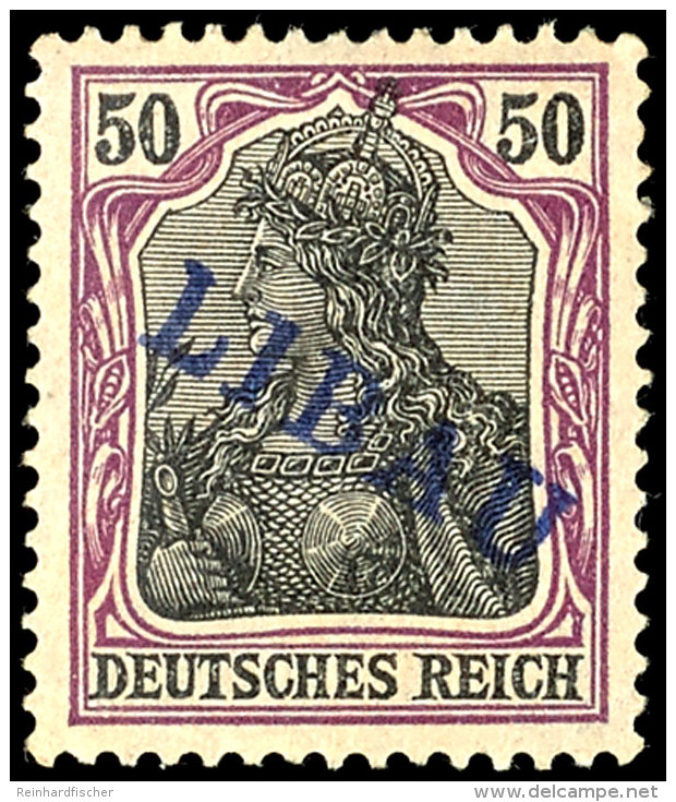 50 Pfg Germania Dunkelgraulila/schwarz Auf Hellchromgelb Mit Violettblauem Aufdruck "LIBAU" In Type II, Tadellos... - Other & Unclassified