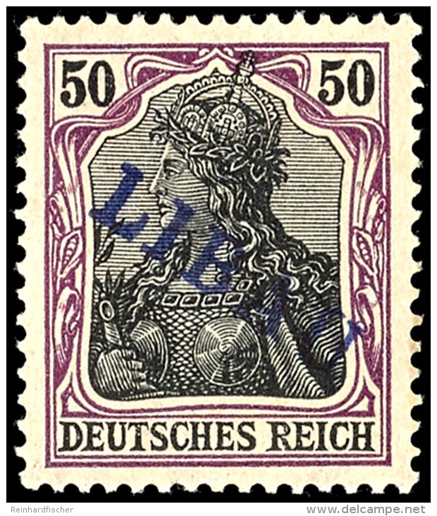 50 Pfg Germania Dunkelbr&auml;unlichlila/schwarz Auf Hellchromgelb Mit Violettblauem Aufdruck "LIBAU" In Type I,... - Other & Unclassified