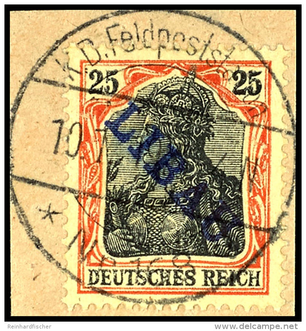 25 Pfg Germania Rotorange/schwarz Auf Gelbwei&szlig; Mit Violettblauem Aufdruck "LIBAU" In Type II, Tadellos... - Sonstige & Ohne Zuordnung