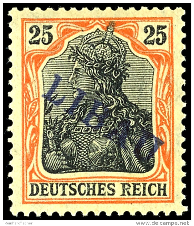 25 Pfg Germania Rotorange/schwarz Auf Gelbwei&szlig; Mit Violettblauem Aufdruck "LIBAU" In Type II, Tadellos... - Sonstige & Ohne Zuordnung