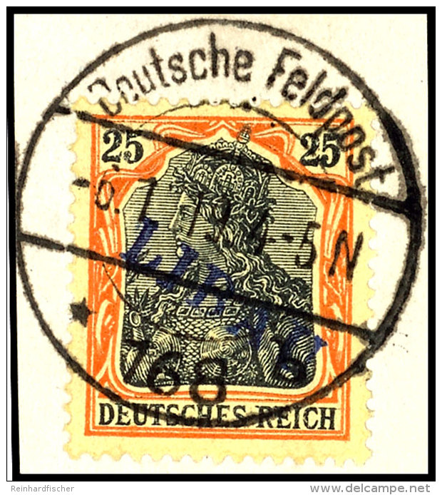 25 Pfg Germania Rotorange/schwarz Auf Gelbwei&szlig; Mit Violettblauem Aufdruck "Libau" In Type I Auf , Tadellos... - Other & Unclassified