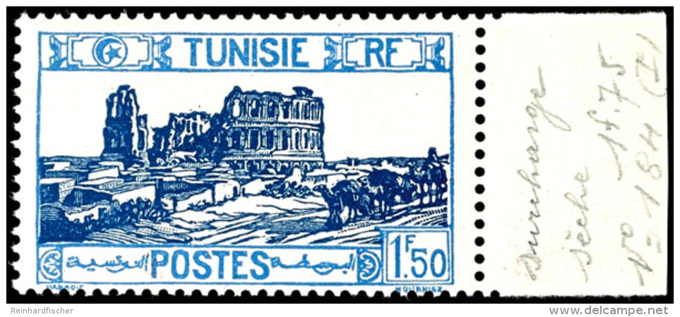 1.75 Fr. Auf 1,50 Fr. Aufdruckausgabe, Randst&uuml;ck Mit Abart "Blinddruck Des Wertaufdruckes", Postfrisch,... - Tunesien (1956-...)