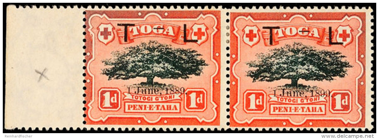 1 P. Aufdruckmarke Mit Aufdruckfehler "1889" Im Waagerechten Paar Mit Normalmarke Und Bogenrand Links, Ungebraucht,... - Tonga (1970-...)