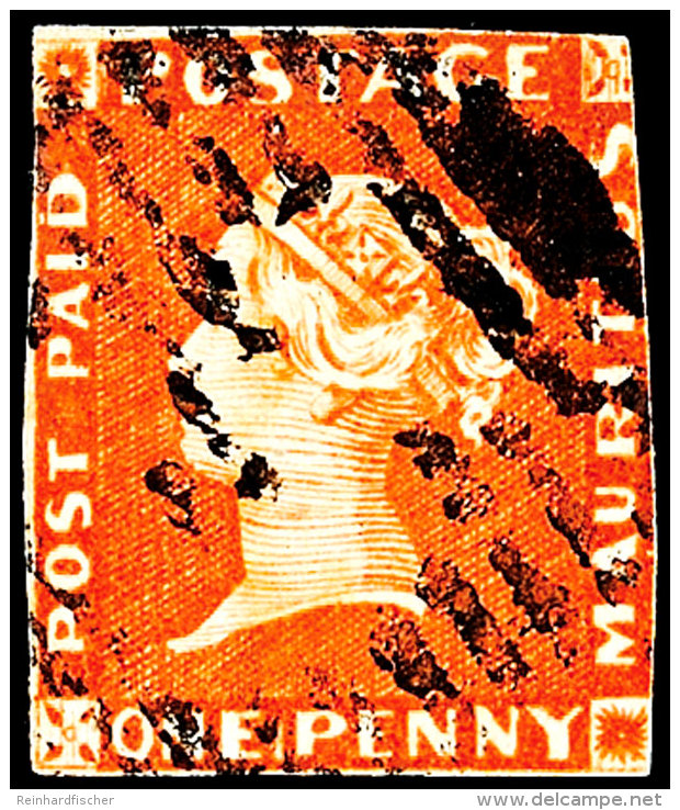 1 P. Rotorange A. Bl&auml;ulichem Papier, "very Early Impression", Pos. 3 Der Druckplatte, Das Druckbild, Die Farbe... - Mauritius (1968-...)