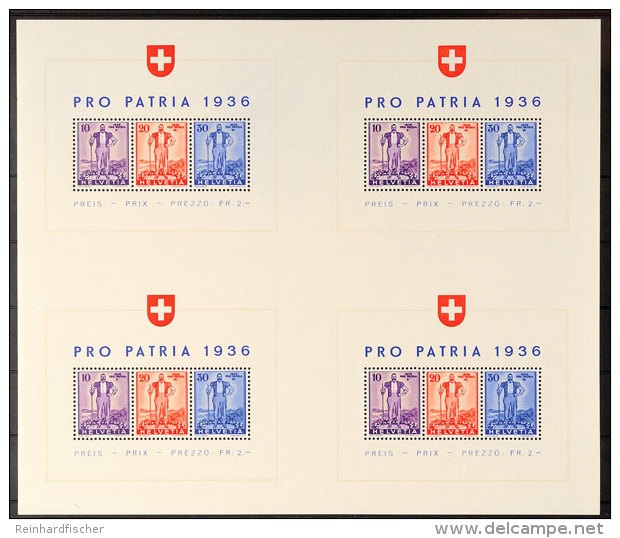 Blockausgabe "Pro Patria 1936", Gro&szlig;bogen Zu Vier Blocks, Tadellos Postfrisch, Mi. 370.-, Katalog: Bl.2 GB... - Other & Unclassified